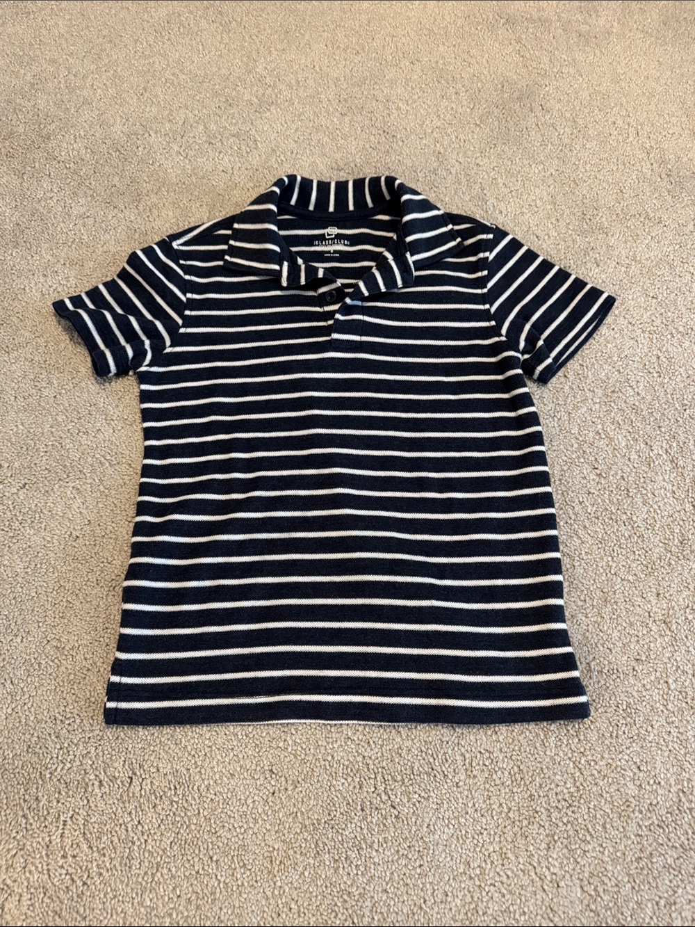 Class Club Navy and White Striped Polo Tee Boys Size 8